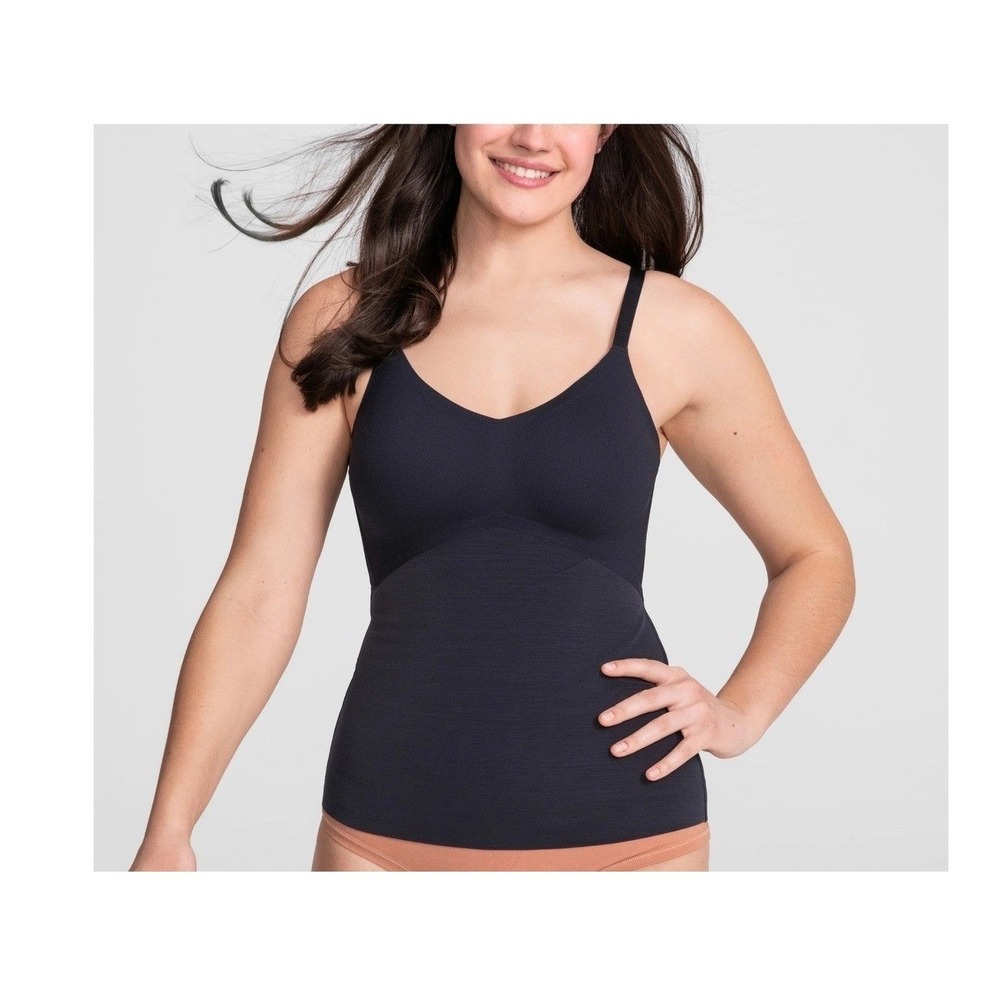 Honeylove LiftWear Cami Onyx Black Shapewear Tank Top Built-in Bra Large